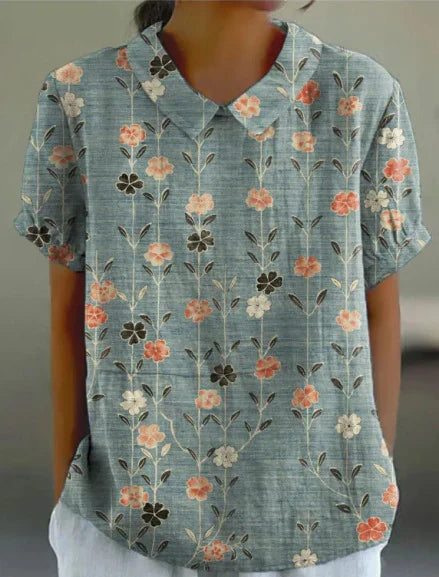 Feline | Bloemenprint Katoen Linnen Lente/Zomer Blouse