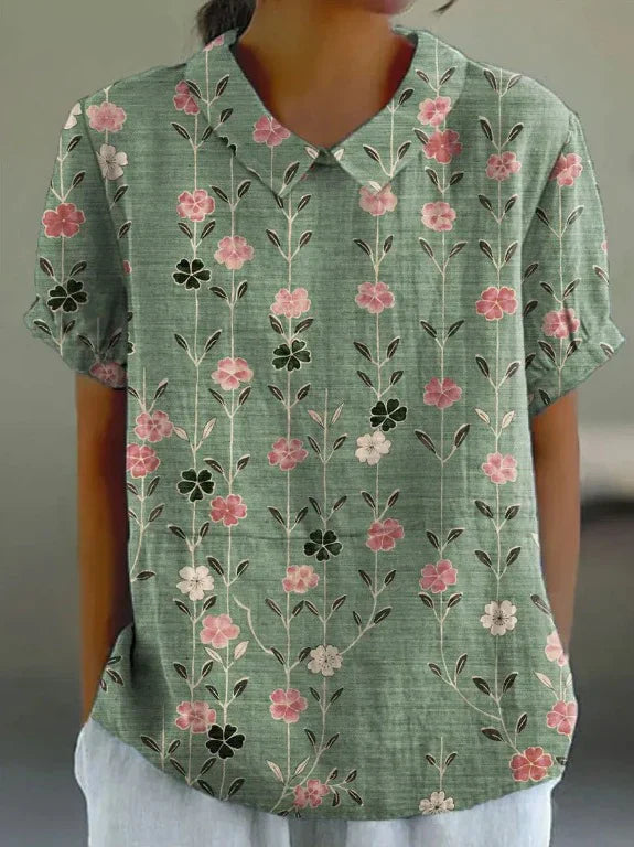 Feline | Bloemenprint Katoen Linnen Lente/Zomer Blouse