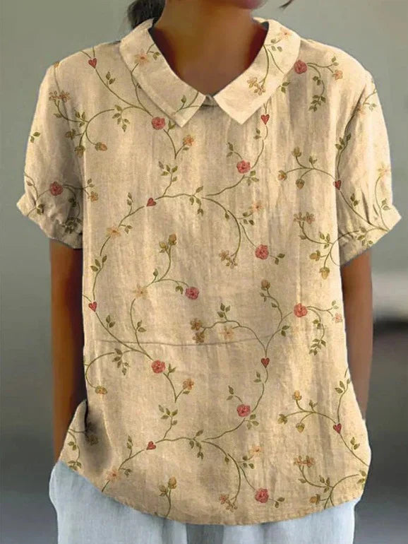Feline | Bloemenprint Katoen Linnen Lente/Zomer Blouse