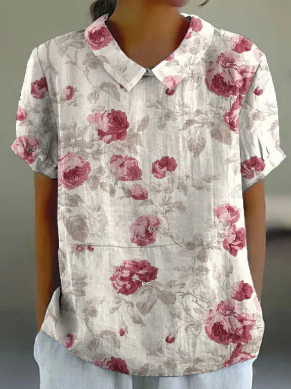 Feline | Bloemenprint Katoen Linnen Lente/Zomer Blouse