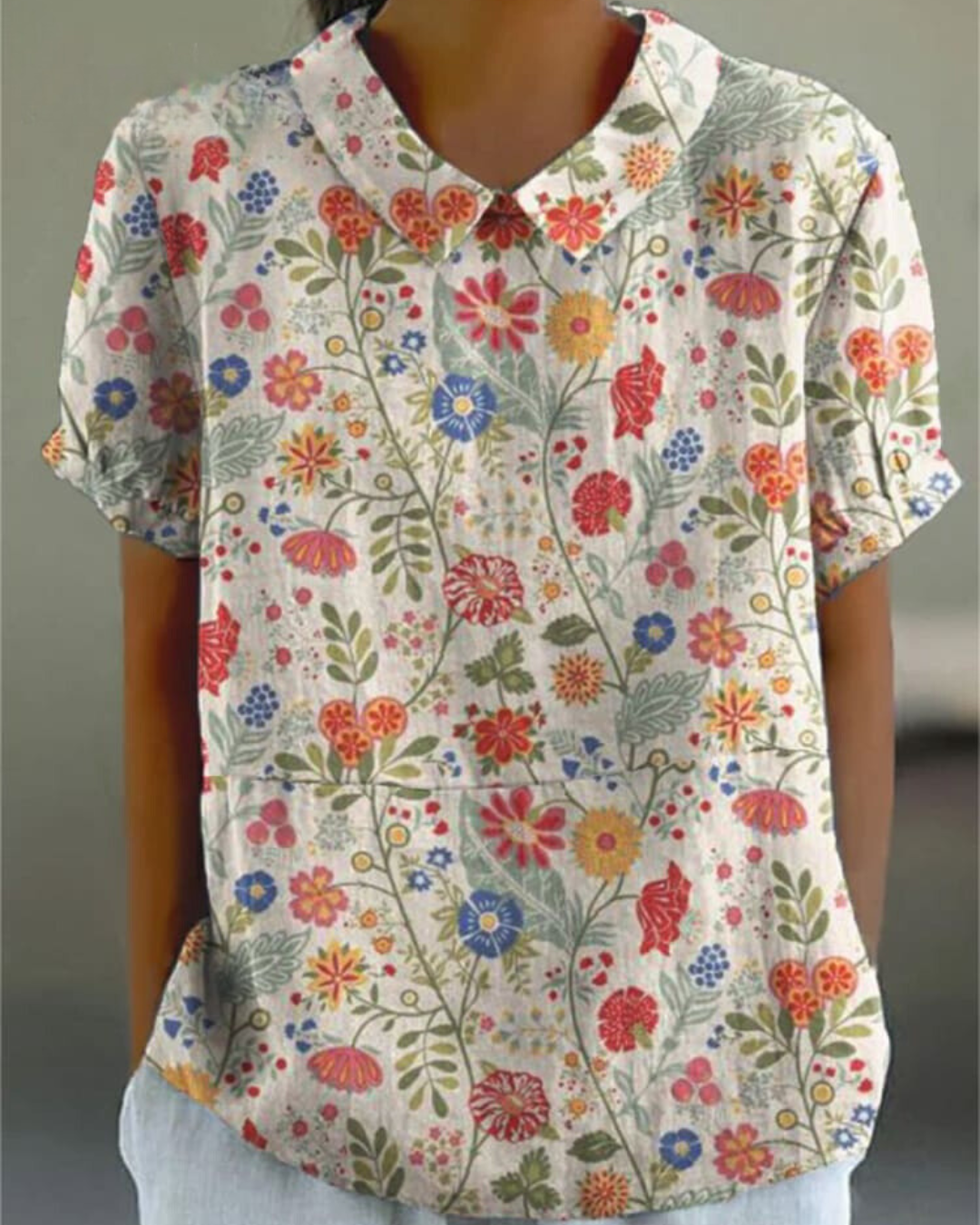 Feline | Bloemenprint Katoen Linnen Lente/Zomer Blouse