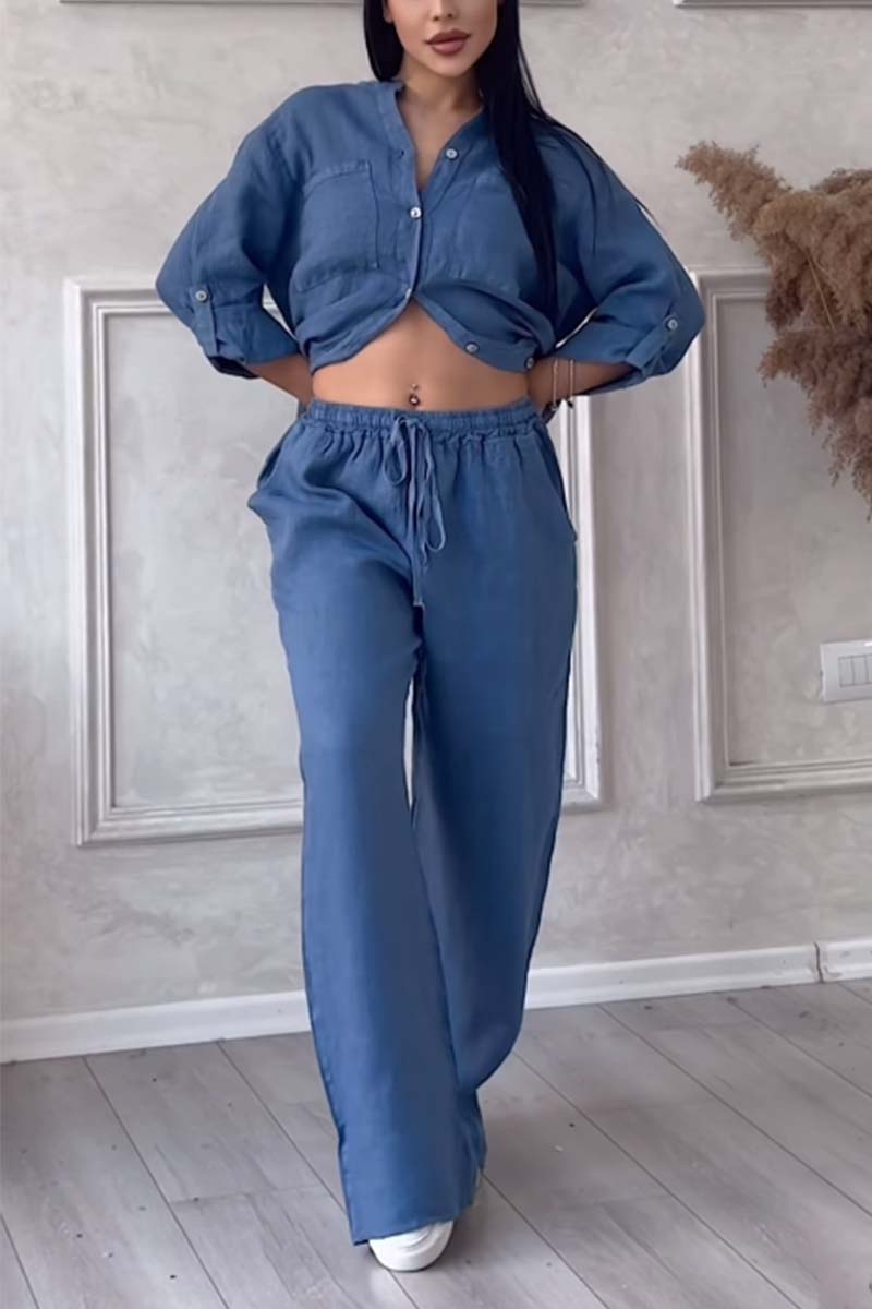 Claudia I Tweedelige set met katoenen en linnen broek