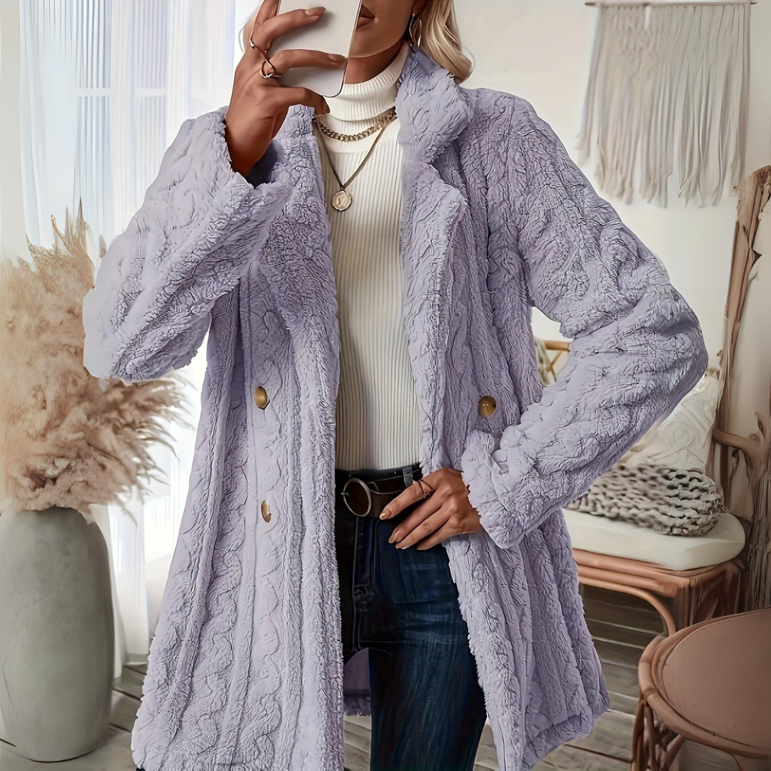 Velura™ - Dubbelzijdige Fuzzy Lapel Jas voor Herfst & Winter