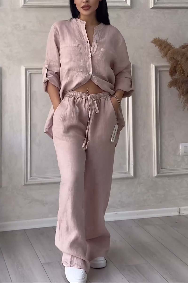 Claudia I Tweedelige set met katoenen en linnen broek