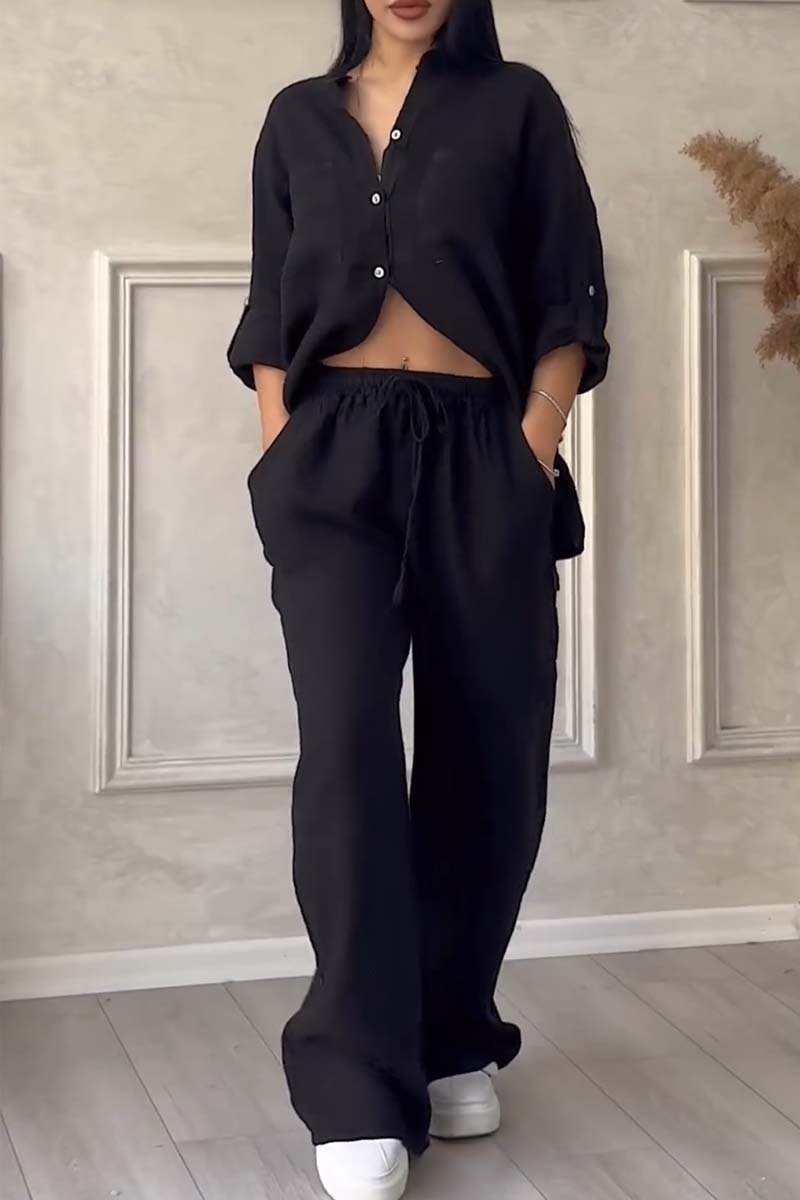 Claudia I Tweedelige set met katoenen en linnen broek