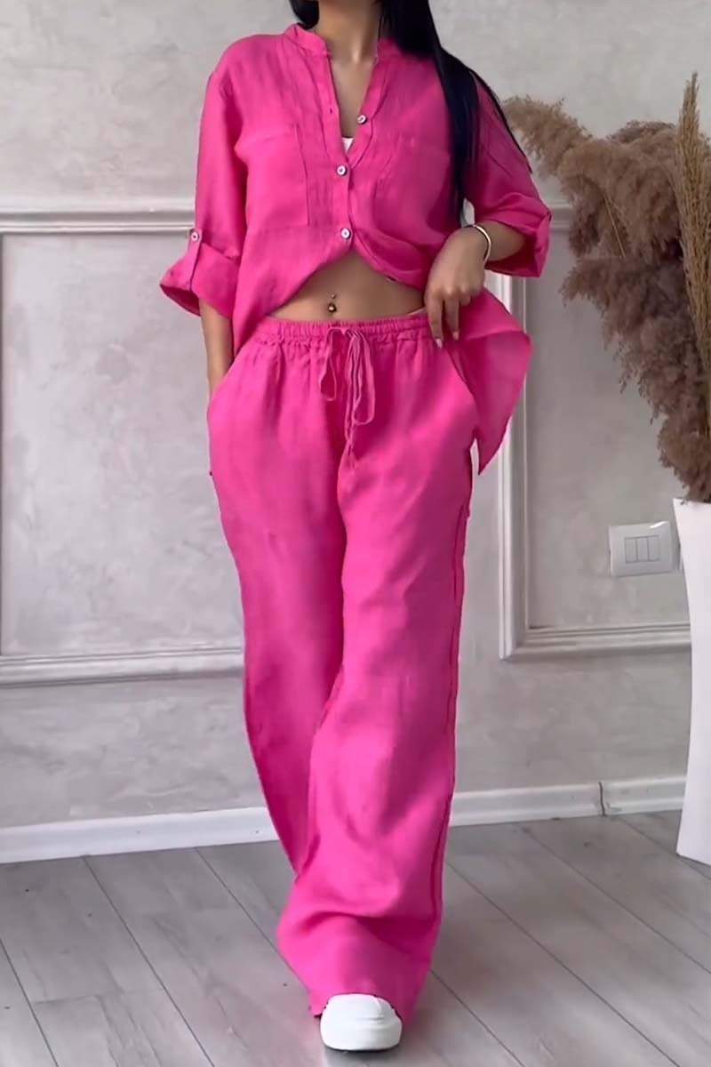 Claudia I Tweedelige set met katoenen en linnen broek