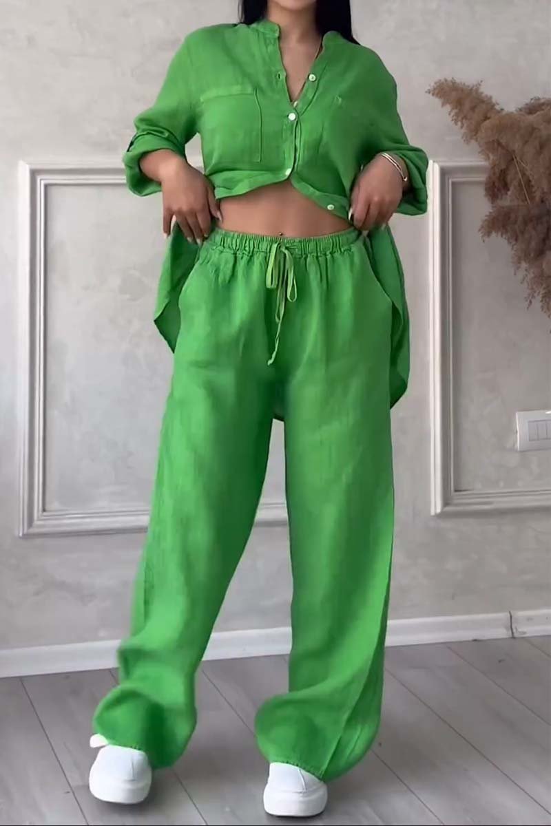 Claudia I Tweedelige set met katoenen en linnen broek