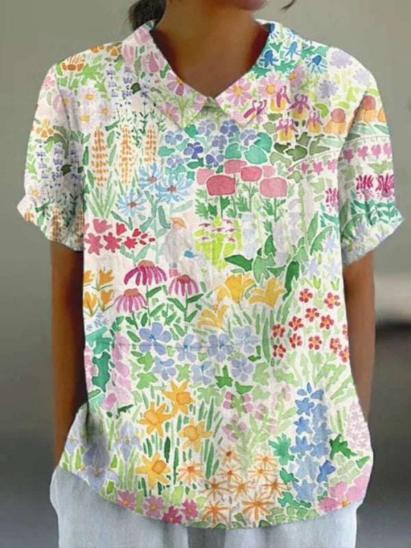 Feline | Bloemenprint Katoen Linnen Lente/Zomer Blouse